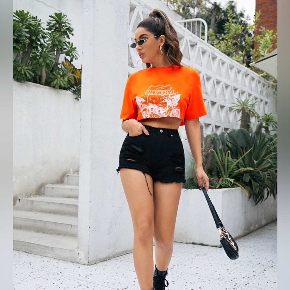 Neon Orange Graphic Crop Tee